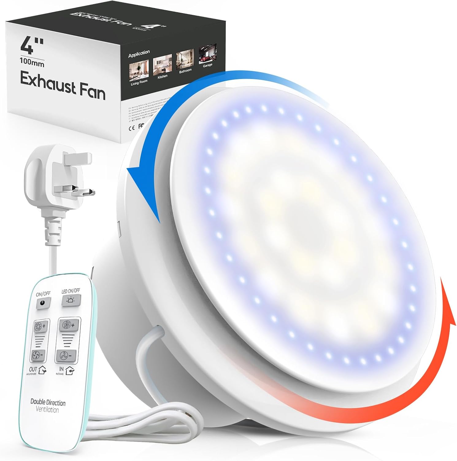 SBONNI Bathroom Extractor Fan with Remote Control, 11 Lighting Effects, 6 Speeds, 2-Way, Status Indicator, Smart Memory, Silent Powerful Ventilation Fan, Shower Attic Window Wall Ceiling 100mm 4 Inch