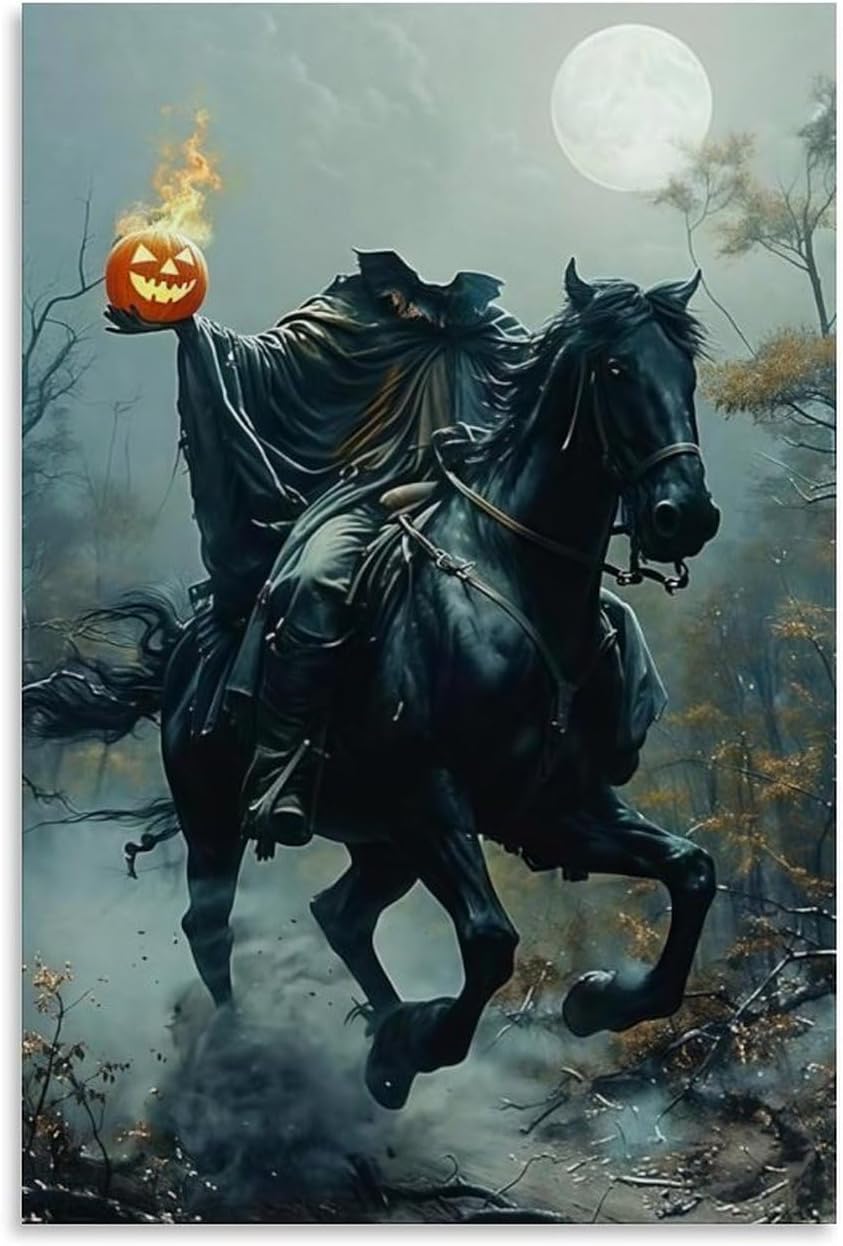 Spooky Headless Horseman with Jack - O'- Lantern Poster