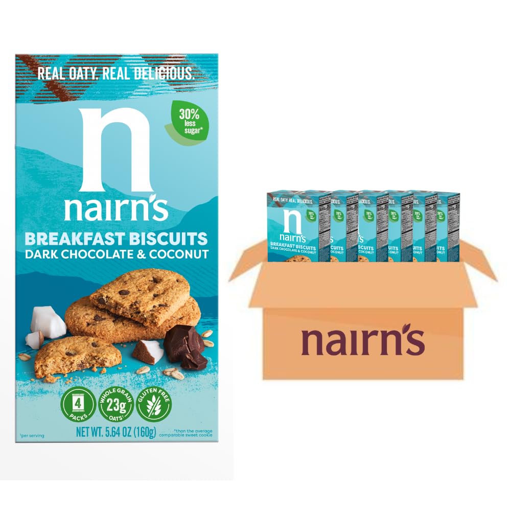 Nairn's Gluten-Free Chocolate & Coconut Breakfast Biscuits, 5.64 oz - Perfect On-The-Go Snacks. Healthy, Tasty, High Fiber, Non-GMO, No Artificial Colors, Flavors, or Preservatives, Safe for Celiacs (Pack of 6)