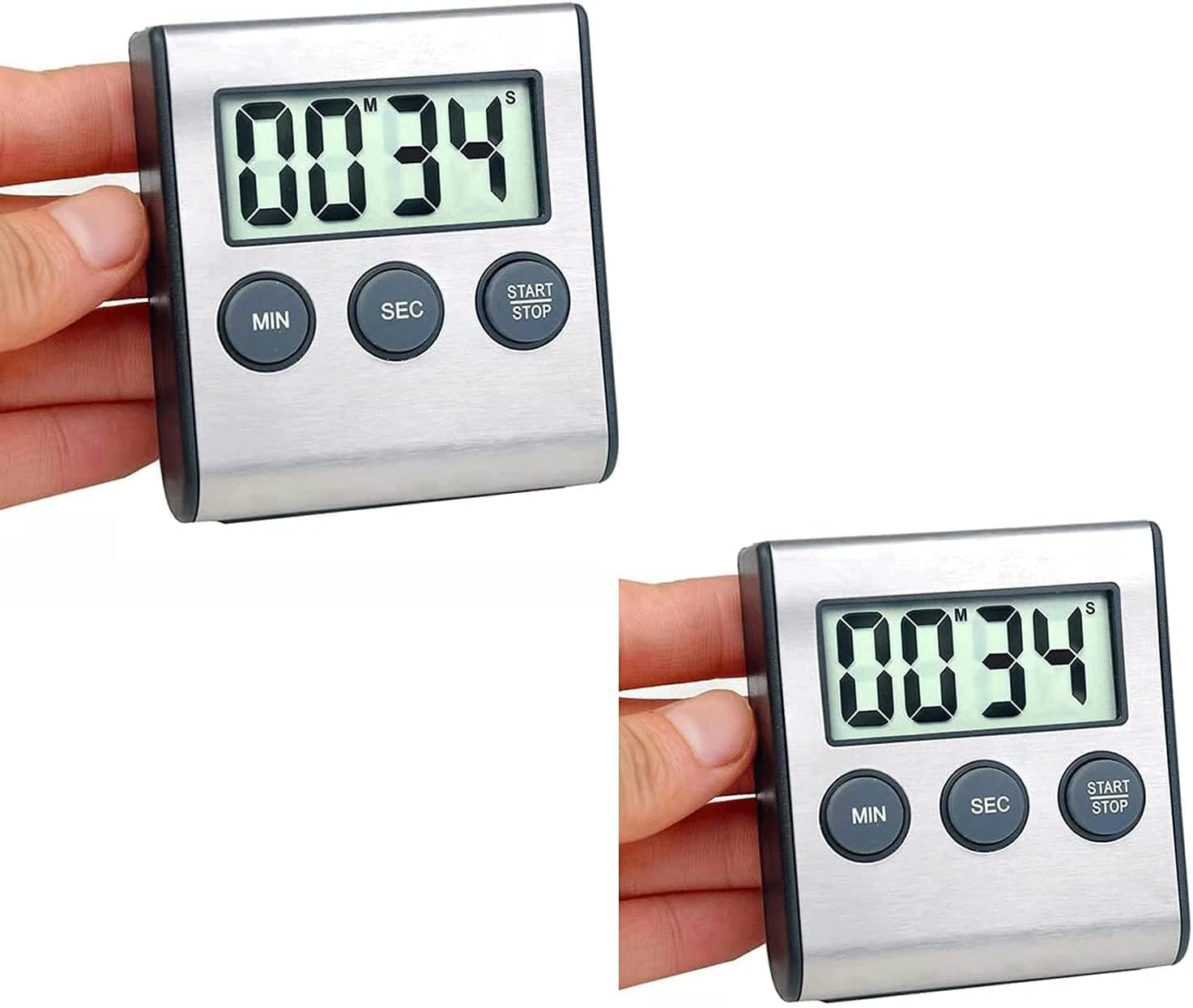 2 Pack Digital Magnetic Countdown Timer with Loud Alarm, Stainless Steel for Cooking, Baking, Sports Games (AAA Battery Included)
