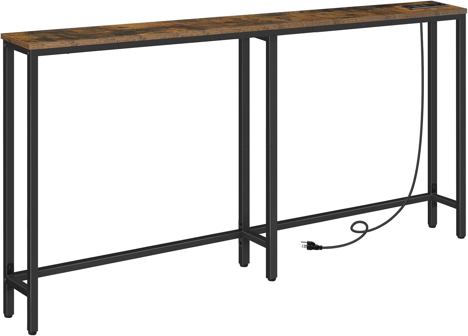 HOOBRO 63" Narrow Console Table with Charging Station, 5.9" Slim Sofa Table Behind Couch, 2 AC Outlets & USB-C Ports, Long Entryway Tables for Small Spaces, Livingroom, Rustic Brown BF165UXG01G1