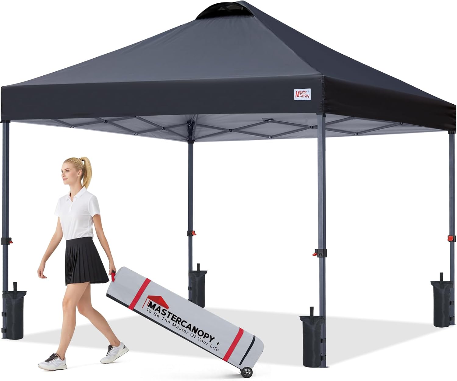 MASTERCANOPY 10x10 Durable Pop Up Canopy Tent with Roller Bag, Black