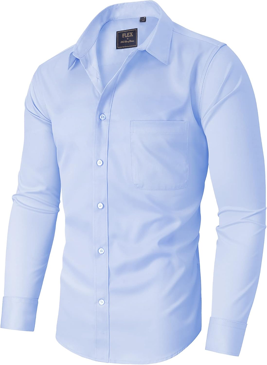 siliteelon Mens Shirts Non Iron Plain Men's Long Sleeve Regular Fit Stretch Dress Business Formal Shirt