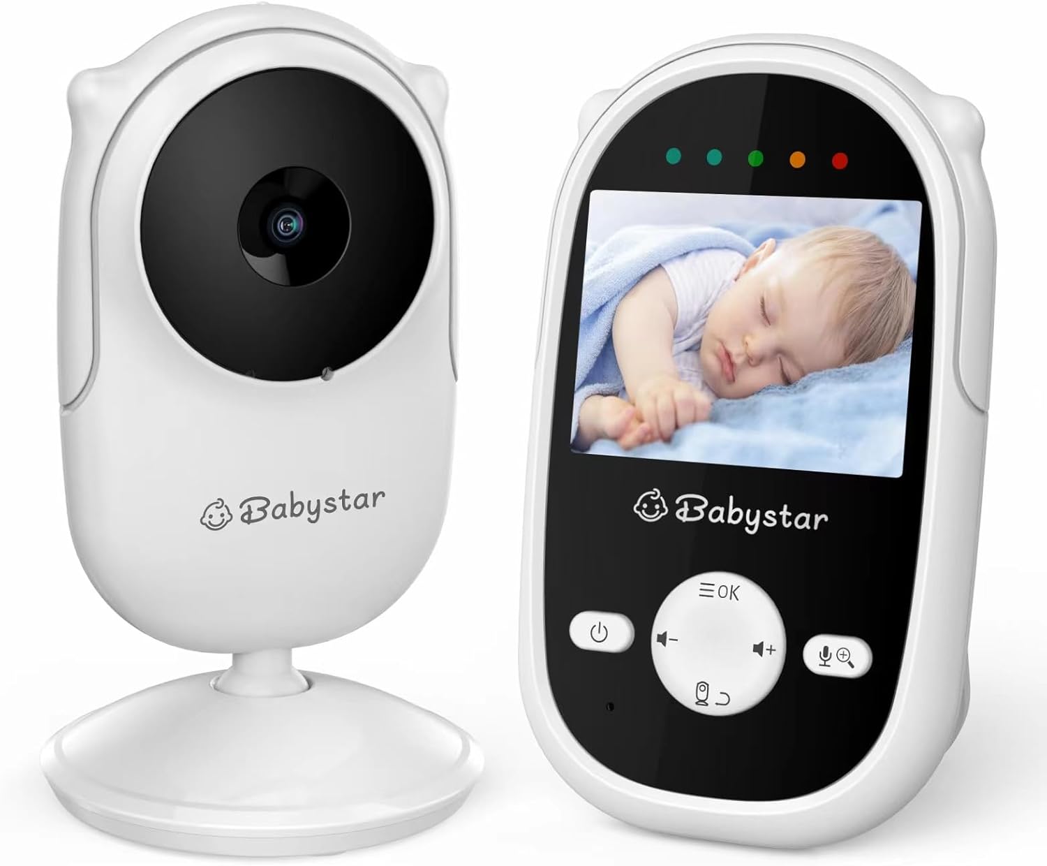 Babystar Baby Monitor with Camera and Night Vision,Wireless Video Baby Monitor with Rechargeable Battery,Two-Way Talk,2.4inch HD Screen,Feeding Reminder,4 Lullabies