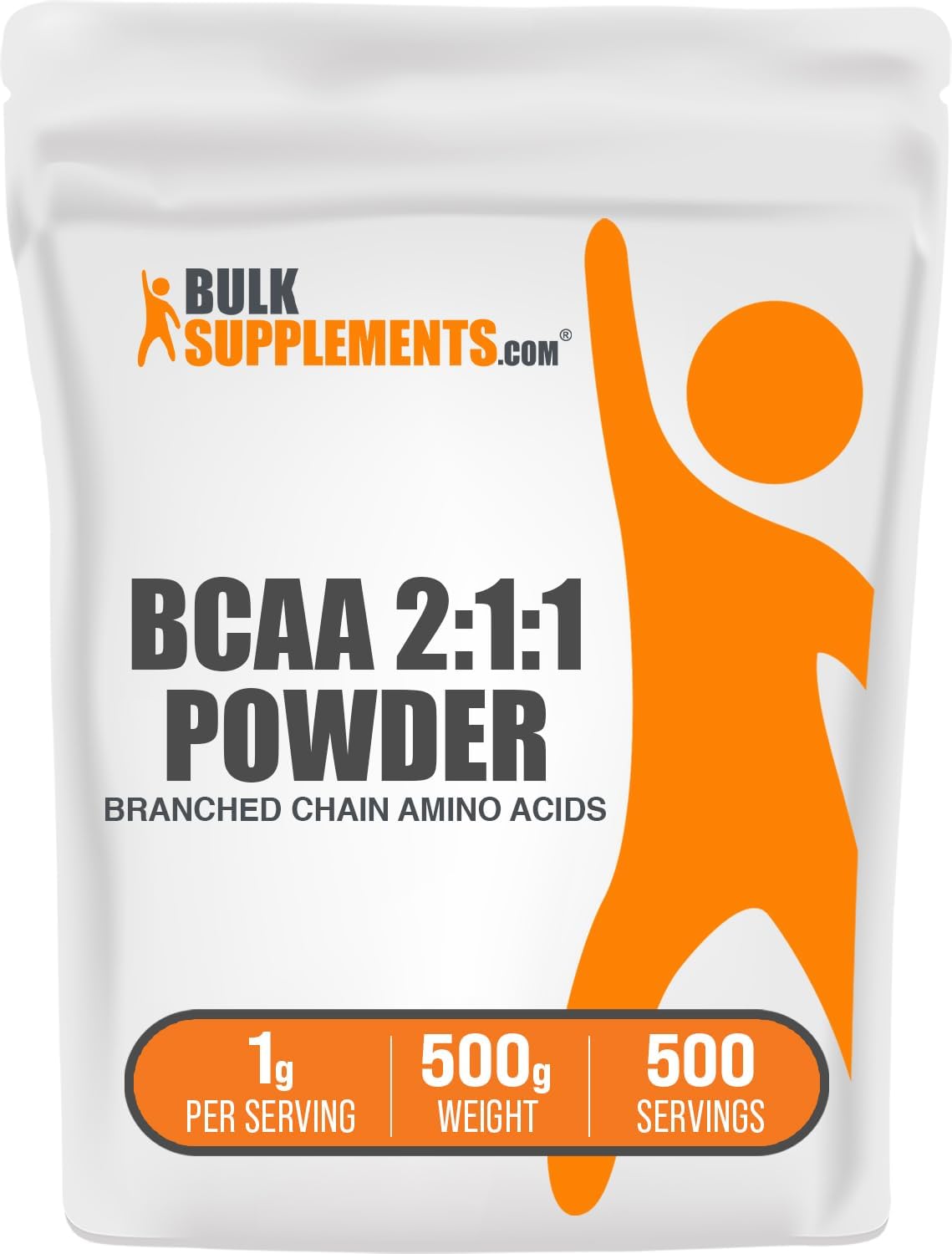 BulkSupplements.com BCAA 2:1:1 Powder - Branched Chain Amino Acids, BCAA Supplement, BCAAs Amino Acids Powder - Unflavored & Gluten Free, 1000mg per Serving, 500g (1.1 lbs) (Pack of 1)
