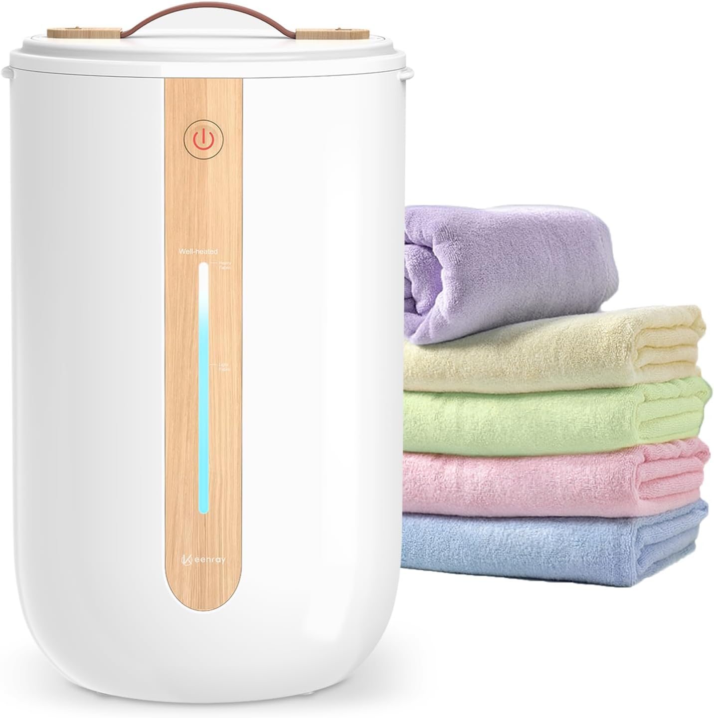 Keenray Towel Warmer for Bathroom, Towel Warmer Bucket with Heating Progress Bar, Fragrant Disc Holder, Leather Handle, Auto Shut-Off Towel Bucket Fits Up to 2 40" x 70" Towels, Bathrobes, Blankets