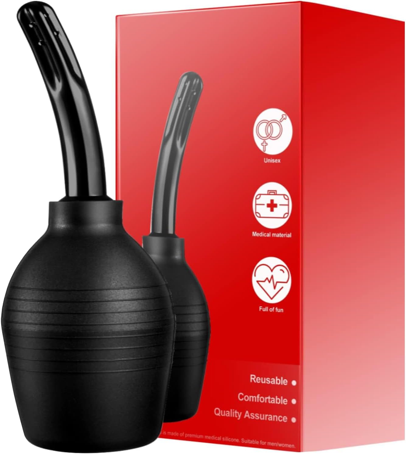 10 Oz Enema Bulb for Men Women, Full Silicone Anal Douche, Reusable Cleaner Leakproof Douche Ball with 8 Flushing Holes for Colon Cleansing, Douche for Men (Black)