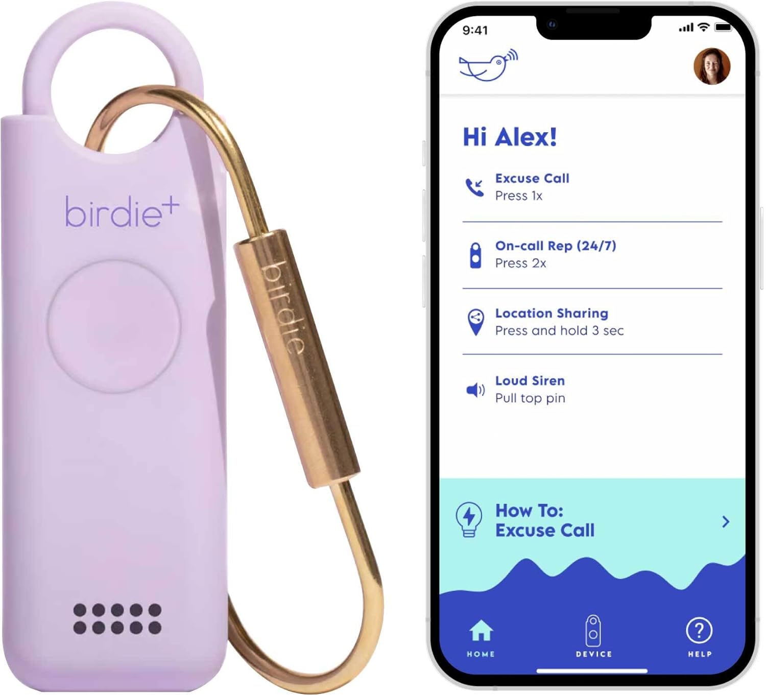 She’s Birdie - Birdie+ Smart Personal Safety Alarm for Women by Women–Loud Siren, Key Chain, 24/7 Live Rep, Emergency Alerts, Bluetooth Connection - 3 Month App Subscription Included (Lavender)