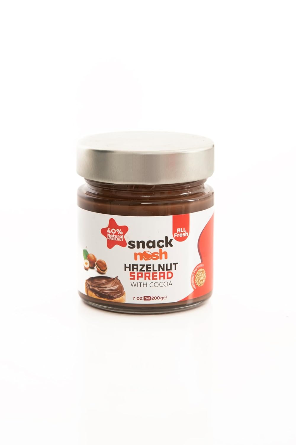 SNACK NOSH Hazelnut Cocoa Spreads - 40% Hazelnut with Cocoa for Breakfast, No Palm Oil - 7 Oz