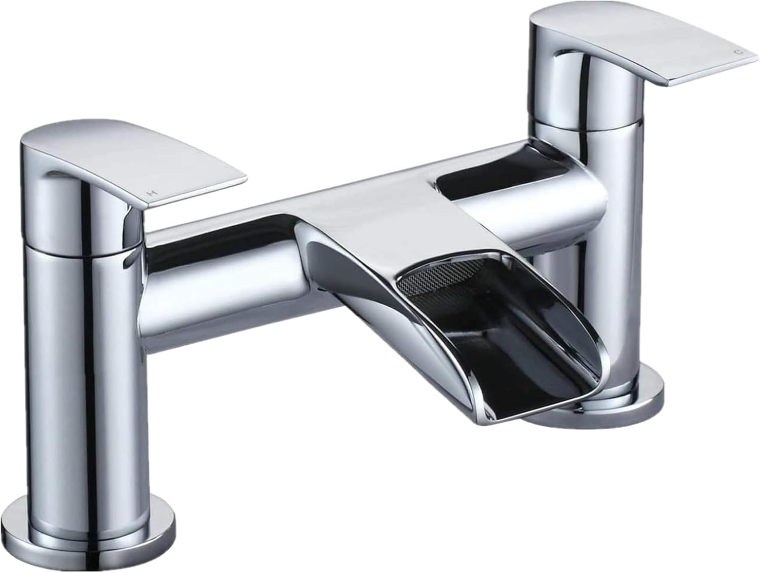 [Waterfall Bath Tap] Hapilife Bathroom Bath Mixer Tap with Double Lever, Modern Monobloc Bath Tub Filler Taps 2 Hole, Mono Fountain Bathtub Faucet, Brass, Chrome, Deck Mounted