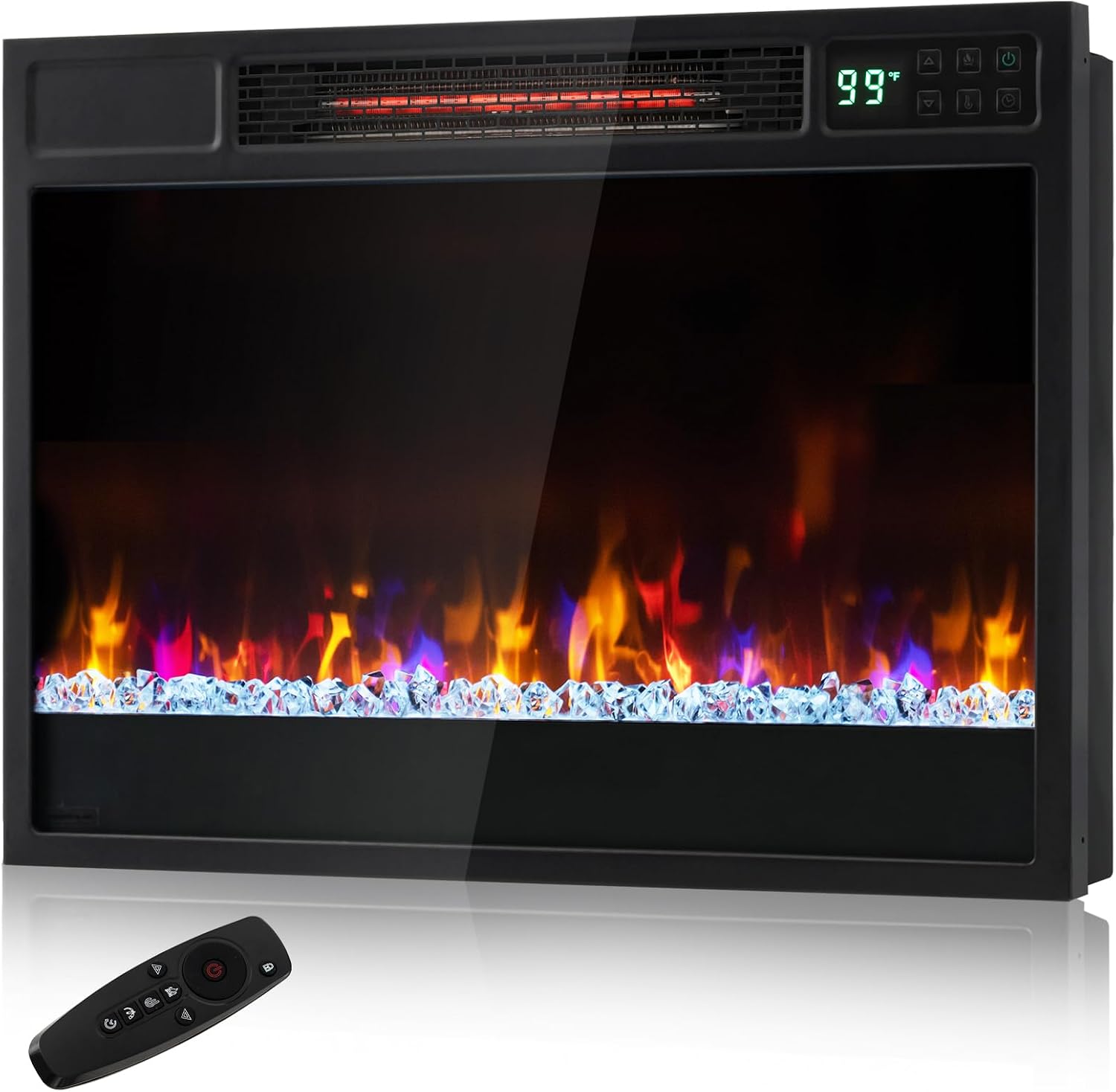 RELAX4LIFE 23’’ Electric Fireplace Wall Mounted - Recessed Fireplace Heater w/6 Adjustable Flame, 5 Brightness, Overheat Protection, Remote Control, Timer, Electric Fireplace Inserts, 1500W (Black)