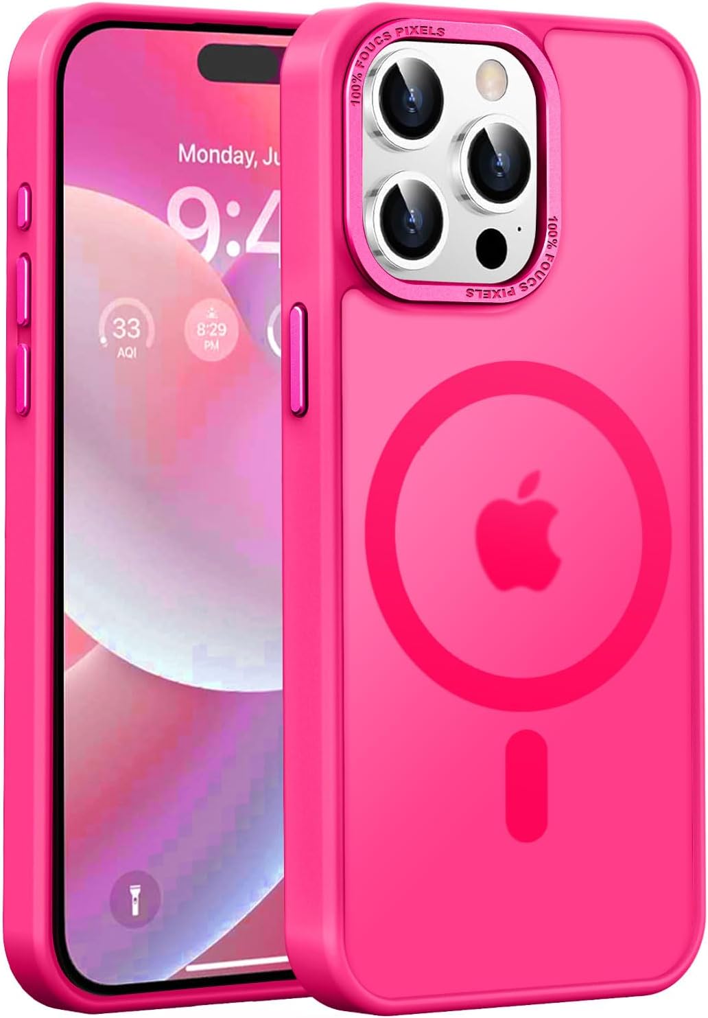 Upgraded Magnetic for iPhone 15 Pro Case [Compatible with Magsafe] [Mil-Grade Protection], Pocket-Friendly, Slim Translucent Phone Case Cover for iPhone 15 Pro 6.1", Hot Pink