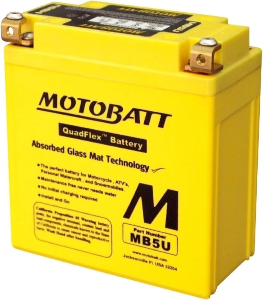 Motobatt Battery MB5U 12v 7AH CCA:90A YB5LB, 12N53B L:120mm x H:130mm x W:60mm