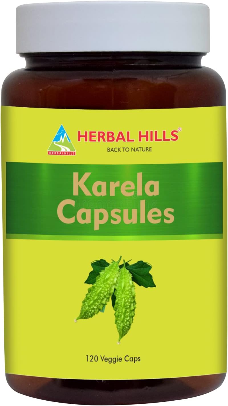 HERBAL HILLS Bitter Melon/Bitter Gourd/Karela Capsules (Momordica Charantia) | 120 Count (900 mg) | Best for Eye & Skin Health