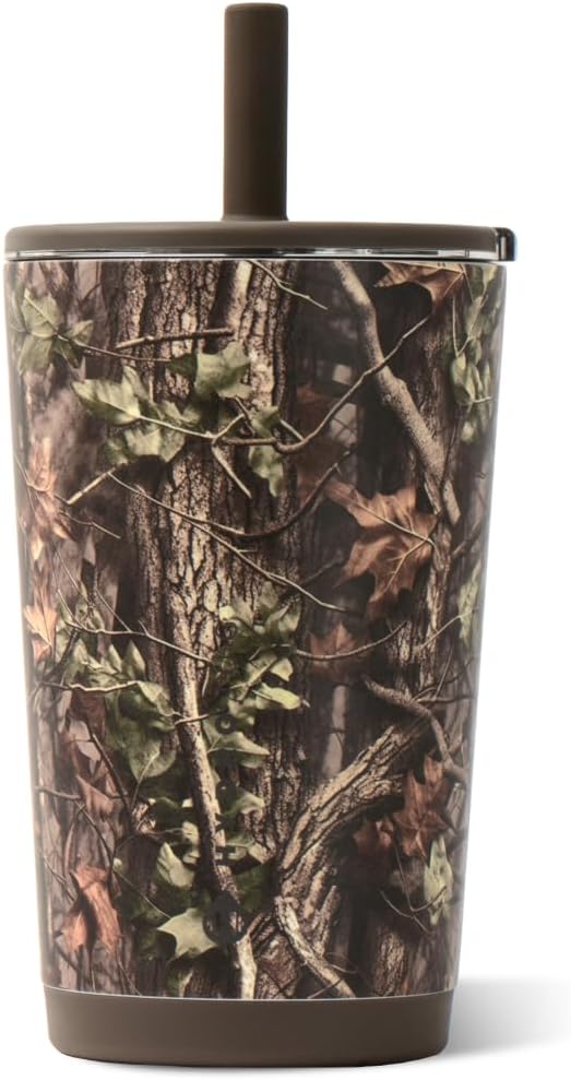 HydroJug Everyday Tumbler 14 oz, Ceramic-Lined Straw Cup, Woodland