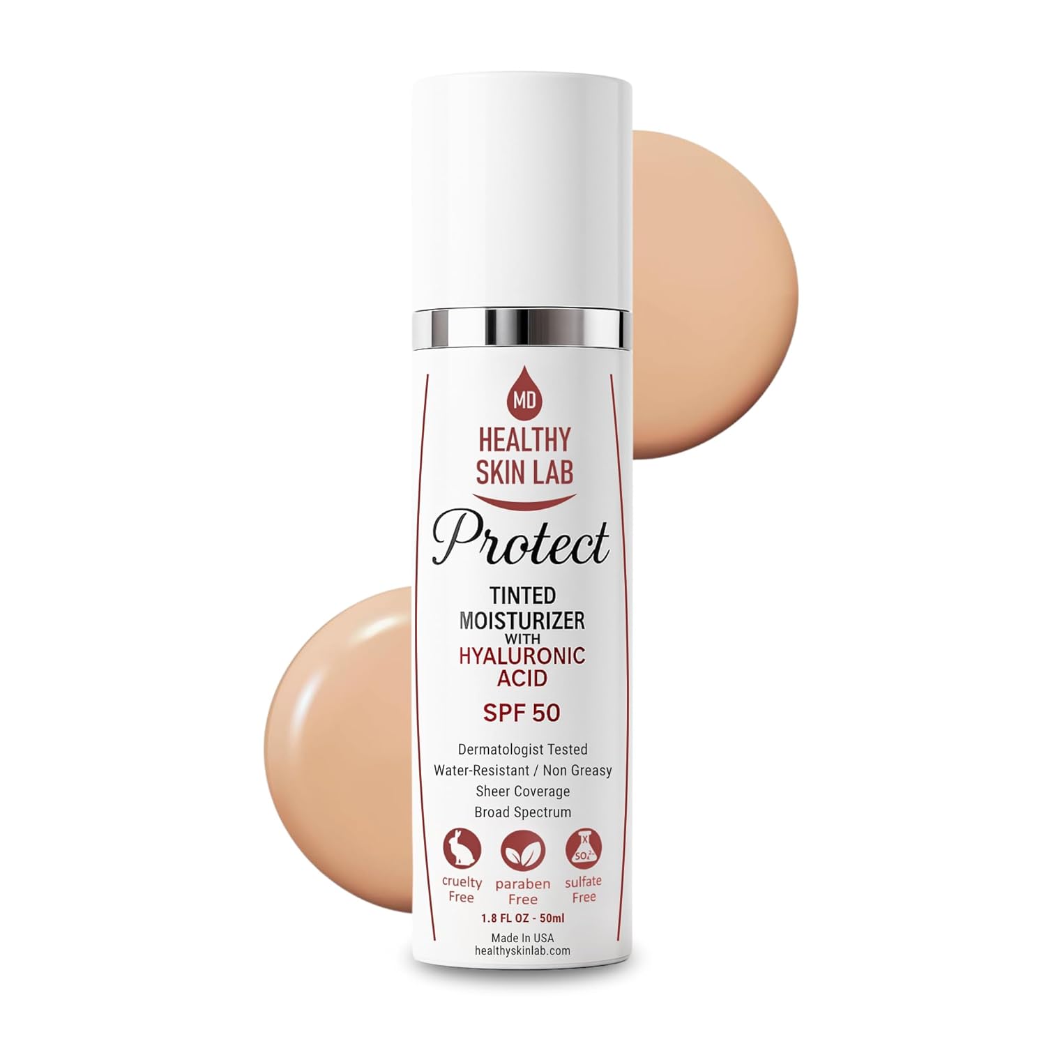 Protect Tinted Moisturizer & Mineral Sunscreen SPF 50, Anti-Aging, Lightweight Makeup With Broad Spectrum UV Protection + Hyaluronic Acid, Dermatologist-Tested, All Skin Types, 1.8 oz