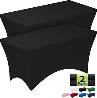 Pureegg Spandex Tablecloth 6ft - 2 Pack, Fitted and Tight Table Cloth for Rectangle Table, Wrinkle-Free and Stretch Table Cover for Party, Wedding, Banquet and Birthday, Ink