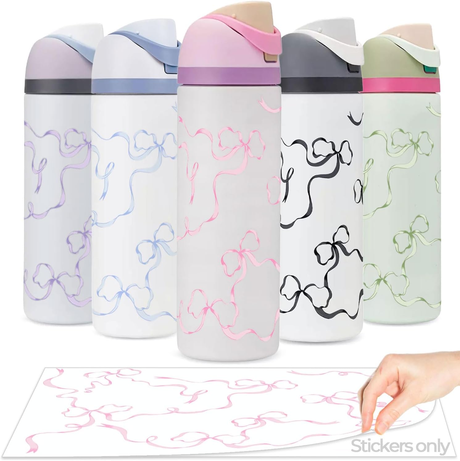 Bows Stickers for Custom Owala Accessories - Cute Tumbler Decals, Fits 24oz Urban Outfitters Owala Bottles (Ocean Breeze Bow, Pink)