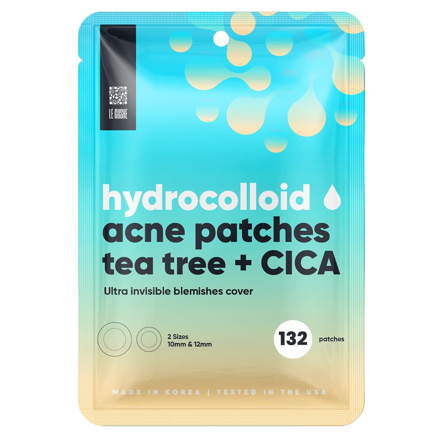 LE GUSHE Korean Pimple Patches for Face (132 Dots) - Hydrocolloid Acne Patches & Zit Patches with Tea Tree Oil - Invisible Blemish Patches - Dermatologist Tested Korean Skin Care