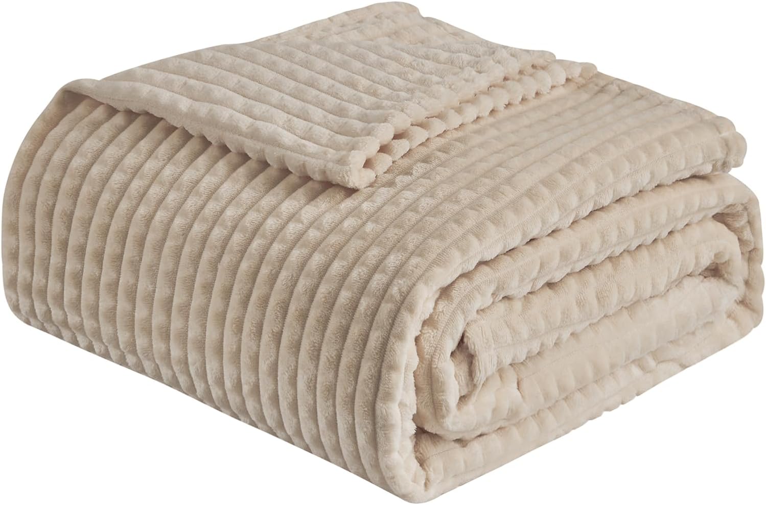 EMME Fleece Throw Blanket for Sofa, Soft, Fluffy, 3D Touch Experience, Warm Cozy Throw, Versatile Single Flannel Blanket for Bed, Couch, Sofa, Armchairs, OEKO-TEX (Beige, 130x150cm)