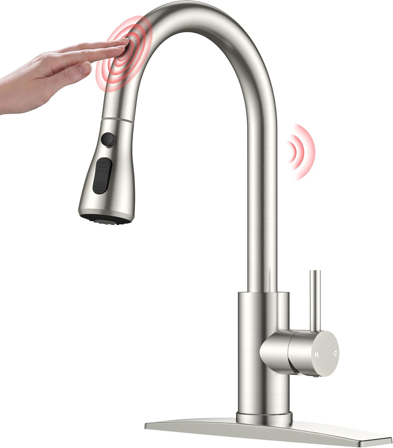 FORIOUS Touch Activated Kitchen Faucets Pull Down Sprayer, Brushed Nickel