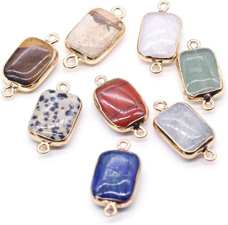 LHJ 8 Pcs natural stone pendant connectors rectangle mixed stone link charms agate crystal for jewelry making necklace bracelet