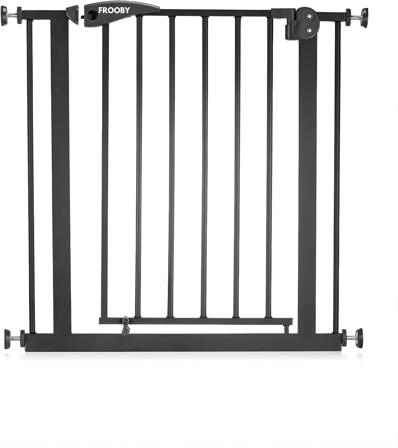 Baby Safety Gate, Secure Toddler Baby Gate for Stairs and Doors, 75 to 85cm Pressure Mounted Metal Child Gate, One Handed Opening to Both Sides Double Lock System Dog Gate Pets Doorways (Black)