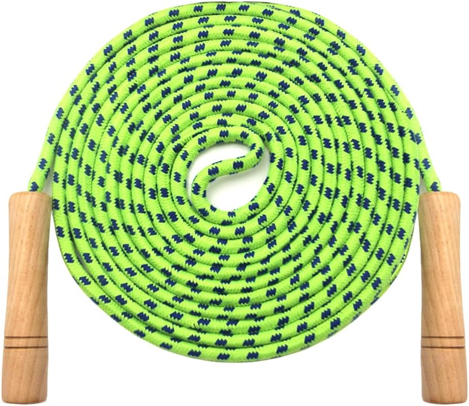 16 FT Double Dutch Jump Rope for Kids - Wooden Handle - Adjustable Cotton Braided Fitness Skipping Rope for Fitness, Outdoor Fun, School Sports, and Party Games