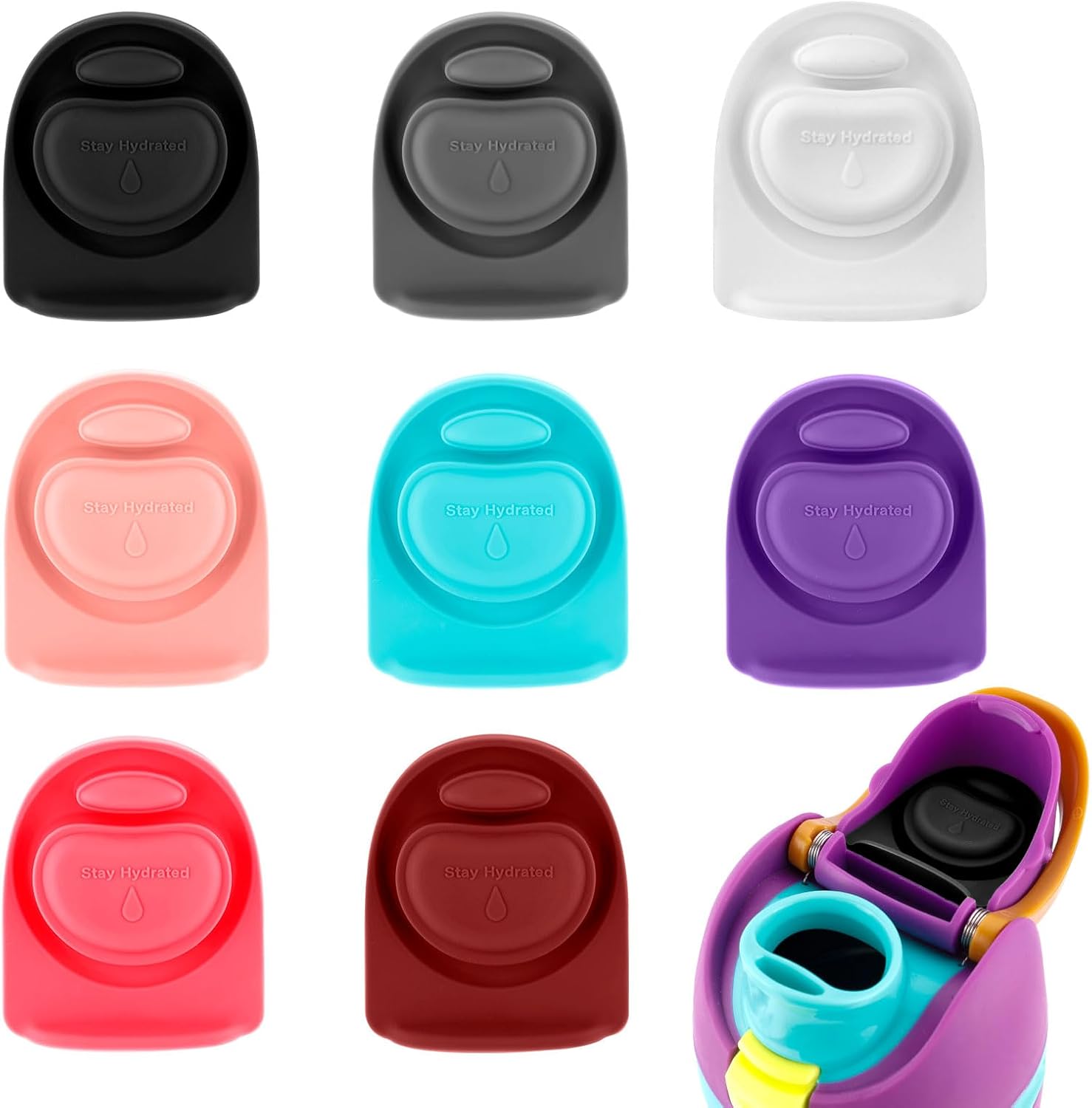 8pcs Silicone Bottle Stopper for Owala FreeSip 24oz 32oz, Water Bottle Plug Mouth Lid Cap Top Seal Replacement Parts Accessories Compatible with Owala 16/19/24/32/40oz (8 Colors)