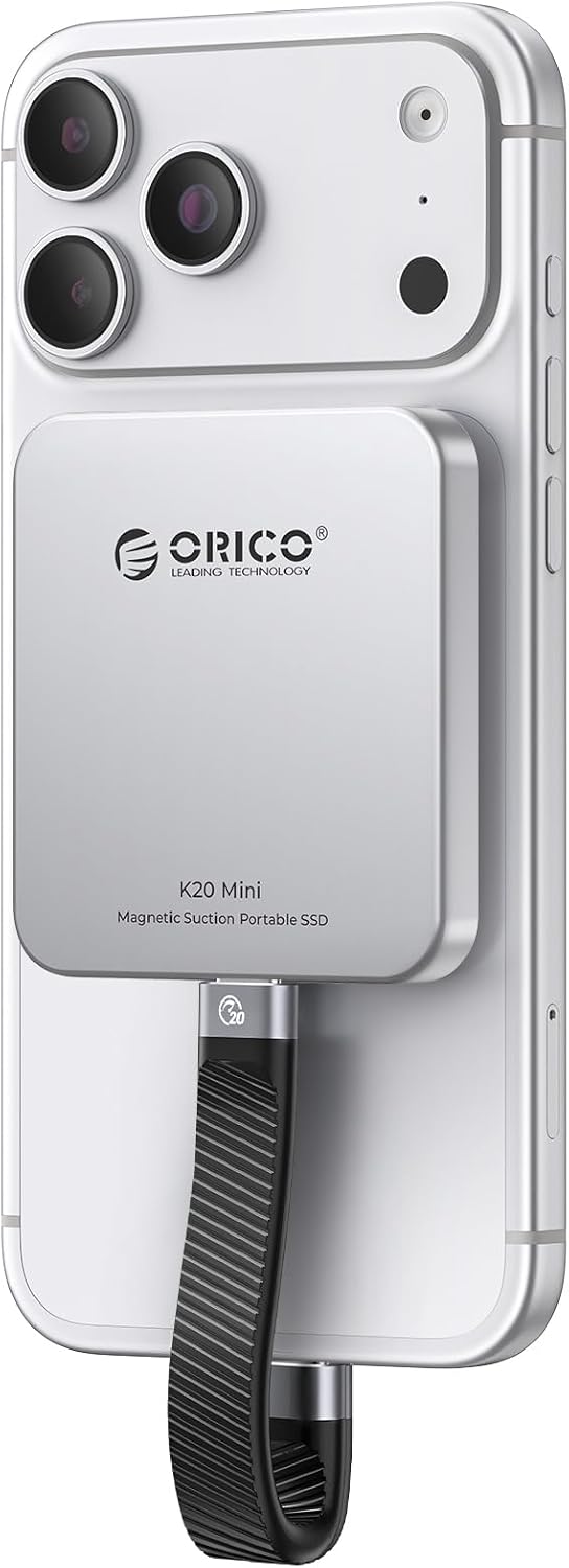 ORICO 1TB Magnetic External SSD, Aluminum Alloy, Up to 2000MB/s, 4K 120Hz ProRes HDR Record and Store, External Solid State Drive, Compatible with iPhone 17 16 Pro Max, Tablet, Computer - K20MINI