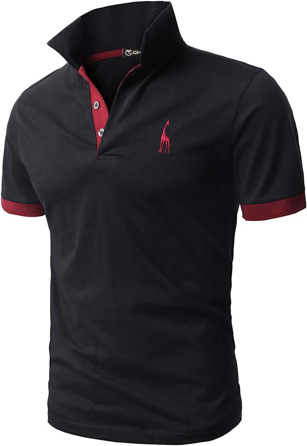 GHYUGR Men's Short Sleeve Polo Shirts Giraffe Contrasting Colors Golf Tennis T-Shirt