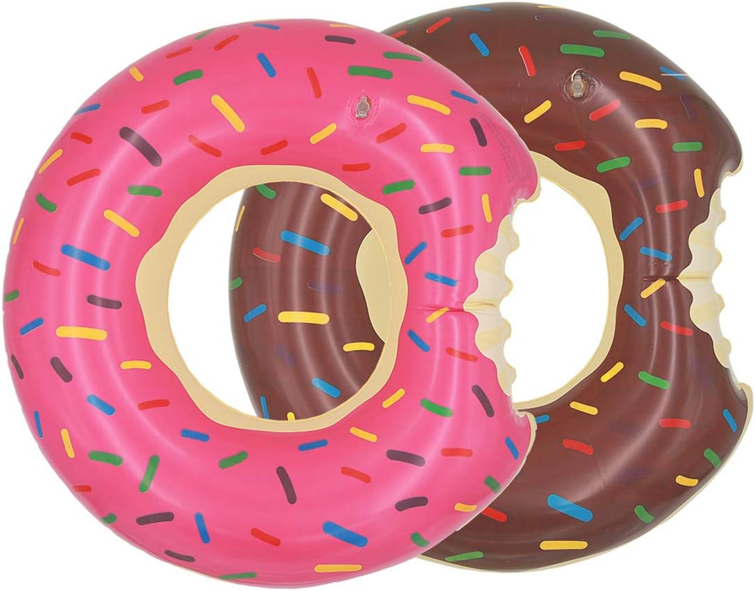 Topfunyy 2 Pack 23.6-inch Donut Pool Floats Inflatable Swimming Rings Tubes for Swimming, Swim Raft, Summer Beach Games, Party Decoration
