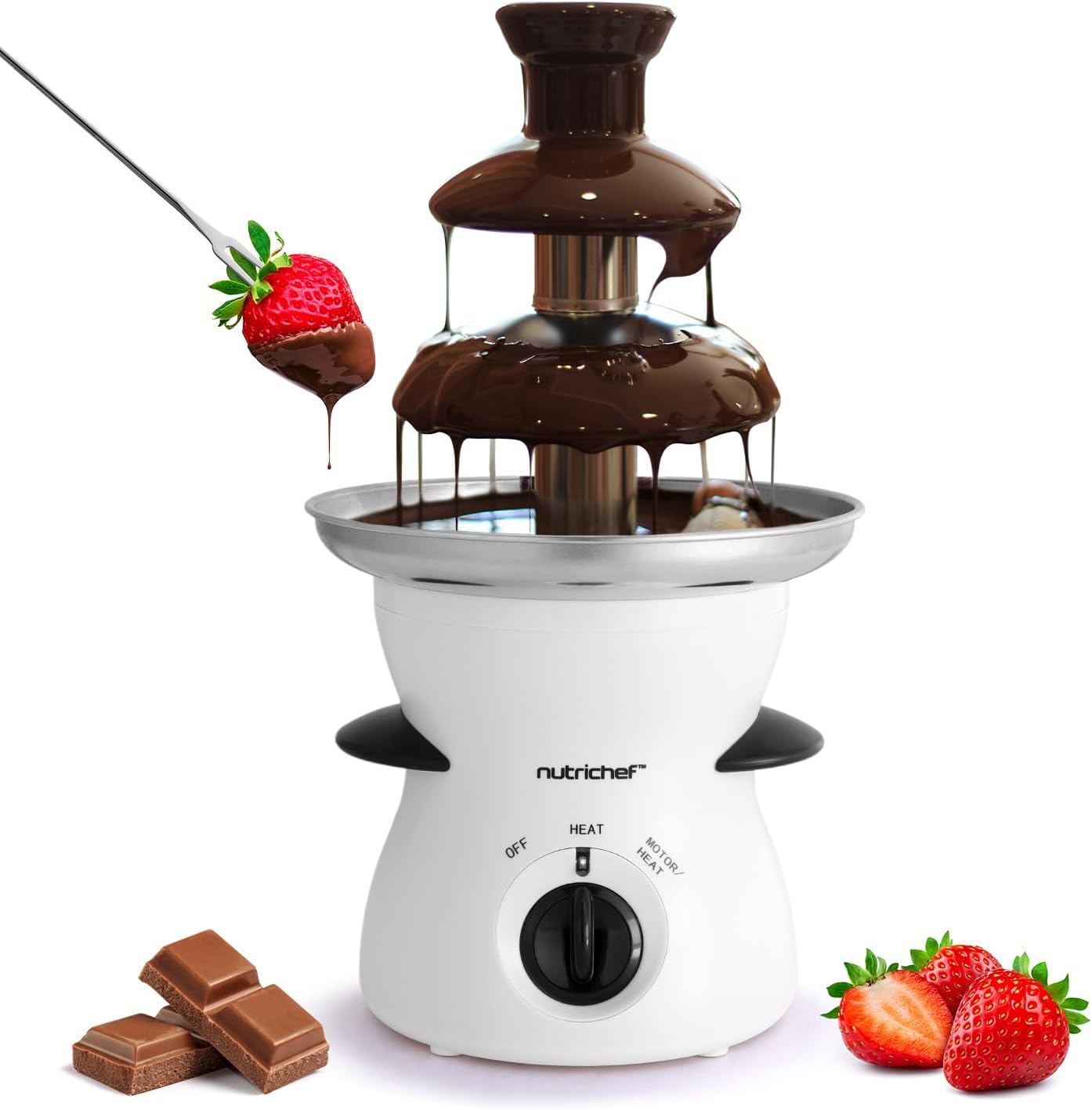 3 Tier Chocolate Fondue Fountain - Electric Stainless Chocolate Dipping Warmer Machine - Warm & Melt Chocolate, Butter, Cheese, Caramel - Great for Parties, Events & Weddings - Pot Capacity 16 OZ