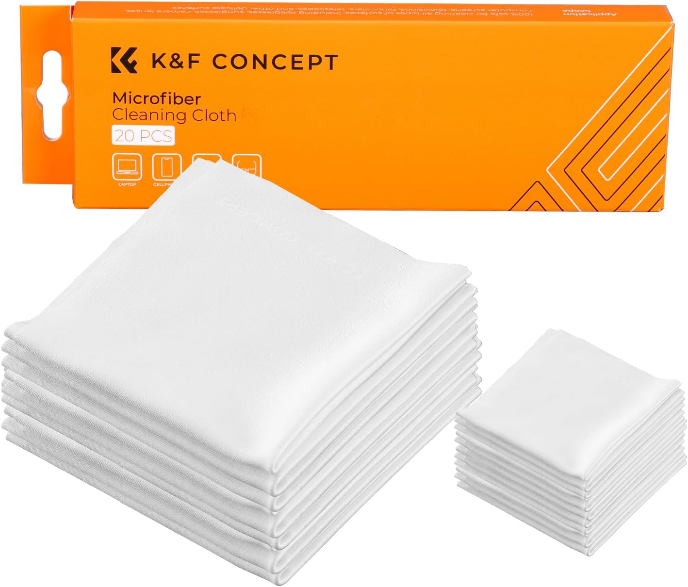 K&F Concept Microfiber Cleaning Cloths - 20 Pack Lens Cleaning Cloth for Cleaning Camera Lenses, Glasses, Screens, Cameras, Eyeglasses, Tablets... Washable