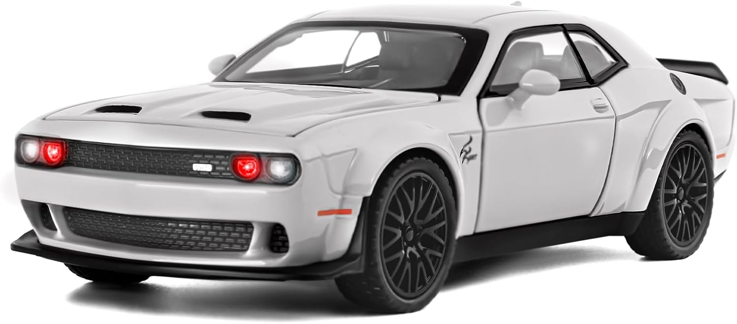 SASBSC Toy Model Car for Kids 1: 32 Scale Challenger Die cast Metel Toy Cars for Pull Back Model Car with Sound and Light Toy Birthday Gifts for 3+ Year Old Boys and Kids