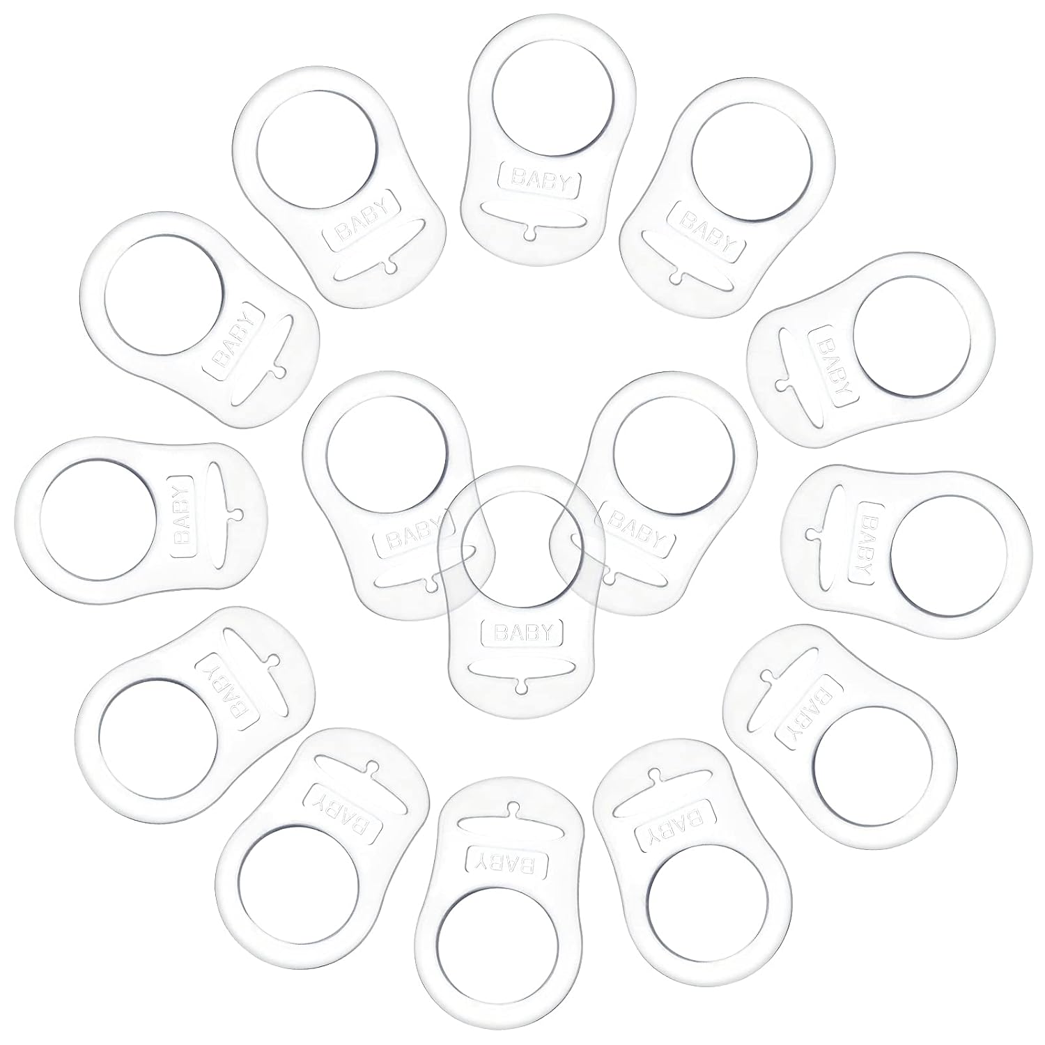 Patelai 15 Pieces Soft Silicone Baby Pacifier Clips Holders Silicone Adapter Rings Holder Baby Nipple Rings Dummy Nipple Holder for Pacifiers(Transparent)