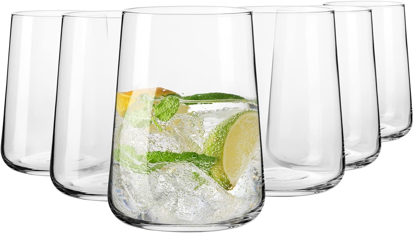 Krosno Water Glasses, Drinks and Juice Glass Tumbler | 490 ml | Set of 6 | Infinity Collection | Lead-Free Crystal Set Glassware | Glass Cups, Glass Tumblers | Ideal for Home & Bar | Drinking Glasses
