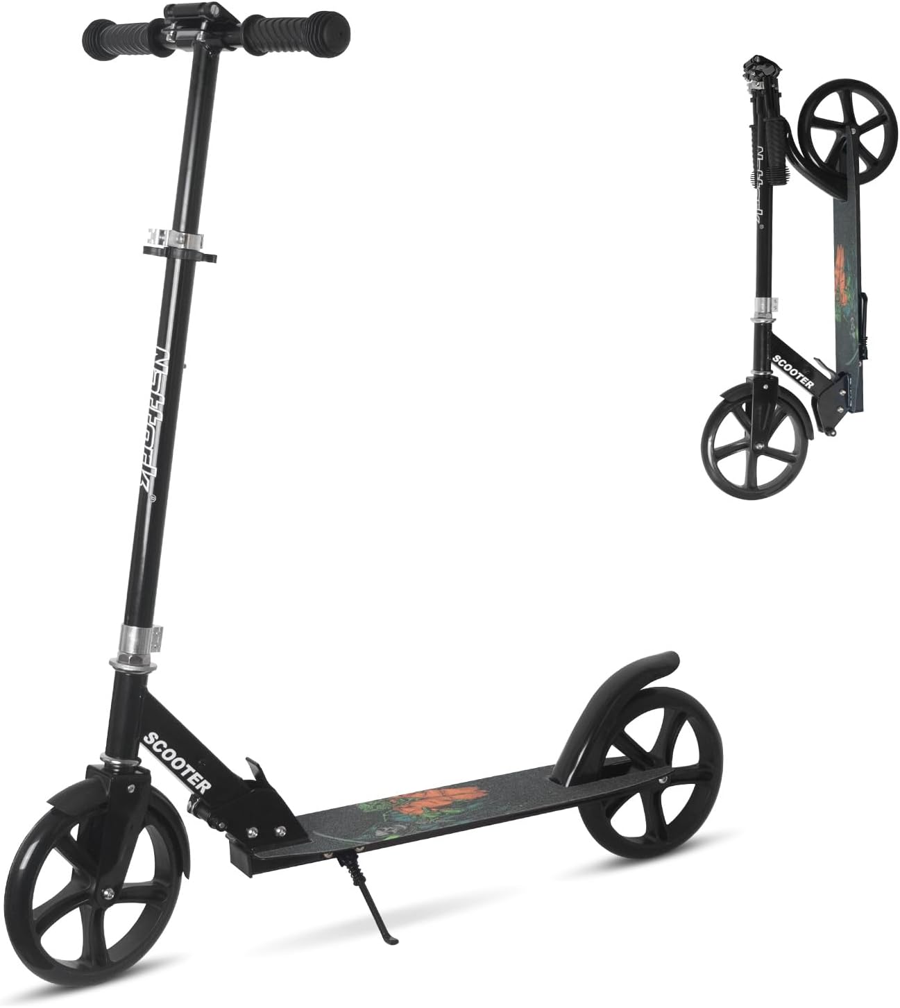 Nattork Scooter for Kids 8-12, Teens and Adults- Adjustable Height Folding Kick Scooter with Large Sturdy Wheels for a Smooth Ride, Lightweight, Anti-Shock Suspension for Boys and Girls