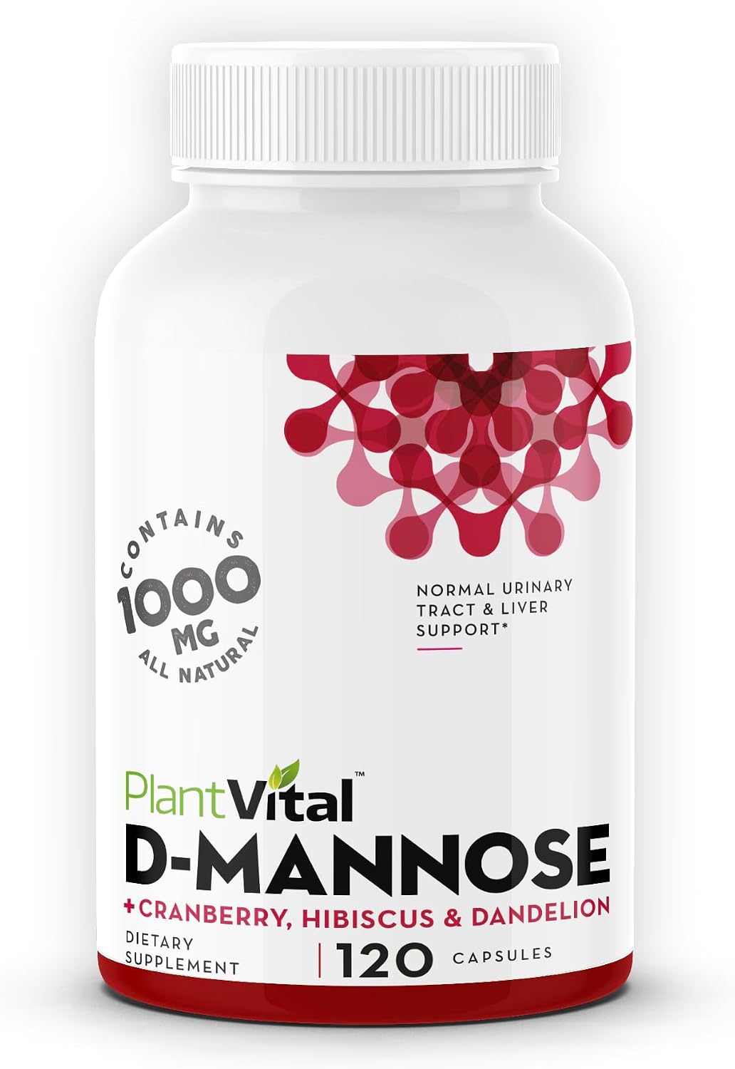 Plantvital D Mannose Capsules with Cranberry - D-mannose 1000mg Capsules - High Potency for Bladder, Kidney and Urinary Tract Support. Cranberry Powder with Hibiscus and Dandelion. 2 Months Supply