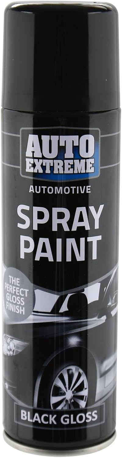 All Purpose Automotive Spray Paint 250ml Can Black Gloss Finish Aerosol Metal Interior Exterior Fast Dry Excellent Coverage Adhesion - Single