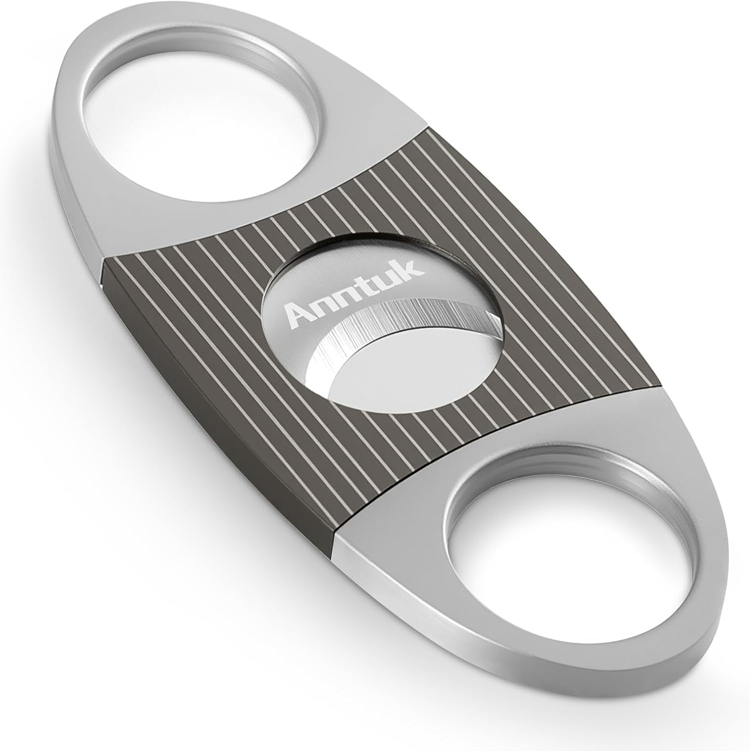 Cigar Cutter Stainless Steel Guillotine Double Cut Blade in Leather Pouch (Stripe)