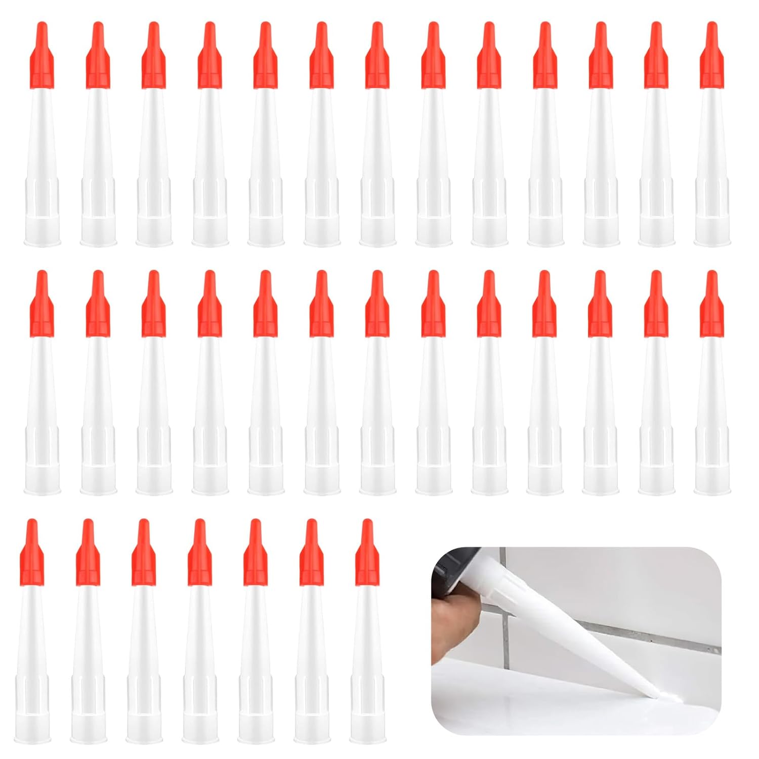 28pcs Silicone Nozzles with Caulk Cap Covers, Caulking Nozzles for Silicone Sealant Nozzles, Silicone Tube Nozzles, Finishing Sealing Finisher Nozzles for Mastic Cartridge Nozzles