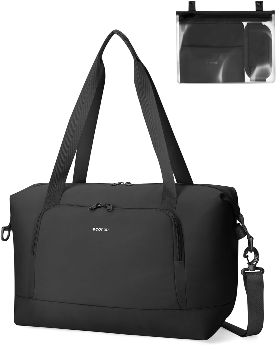 ECOHUB for Ryanair Cabin Bag 40x20x25, Underseat Foldable Travel Duffel Bag, Hand Luggage Holdall for Airlines with Wet Pocket, Carry on Overnight Weekend for Women, Black (Patent Pending)