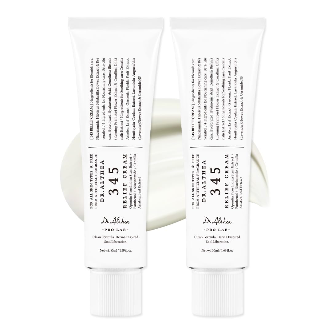 Dr.Althea 345 Relief Cream, Daily Face Moisturizer, Blemish Relief Care, Soothing Recovery & Moisture, Korean Vegan Skin Care for All Skin Types, 1.69 Fl Oz (Ver.2 - Pack of 2)