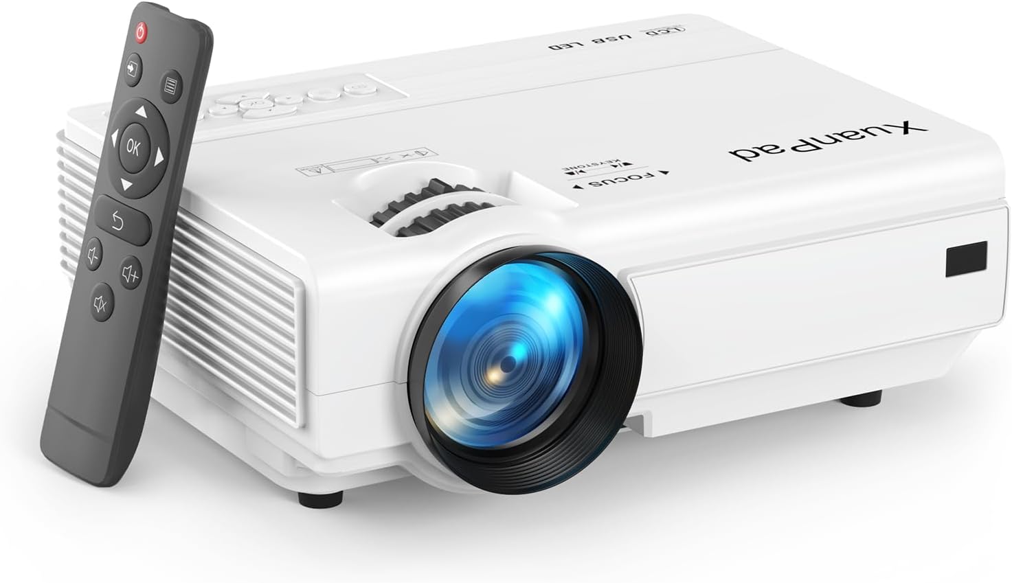 XuanPad Mini Projector, 2025 Upgraded 14000L Portable Video Home Projector, HD 1080P Supported, Compatible with TV Stick, HDMI, USB, AV, Laptop, iPhone, Android Smartphone