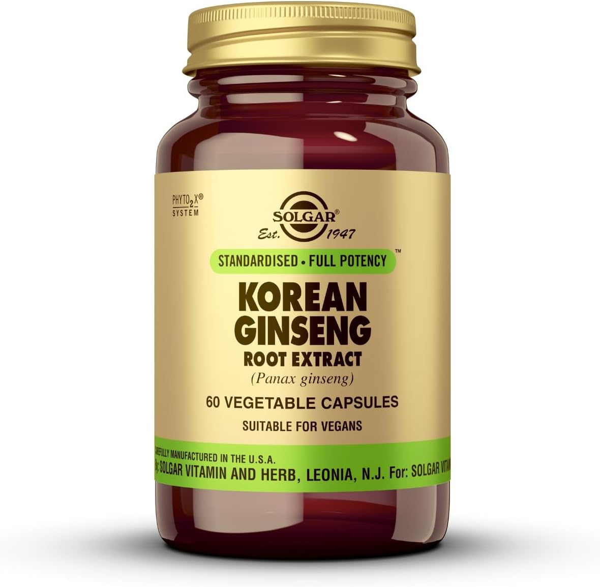Solgar Korean Ginseng Root Extract, 60 Vegetable Capsules - Immune Support - Standardized, Full Potency (SFP) - Non-GMO, Vegan, Gluten Free, Dairy Free, Kosher - 60 Servings, Standard Packaging