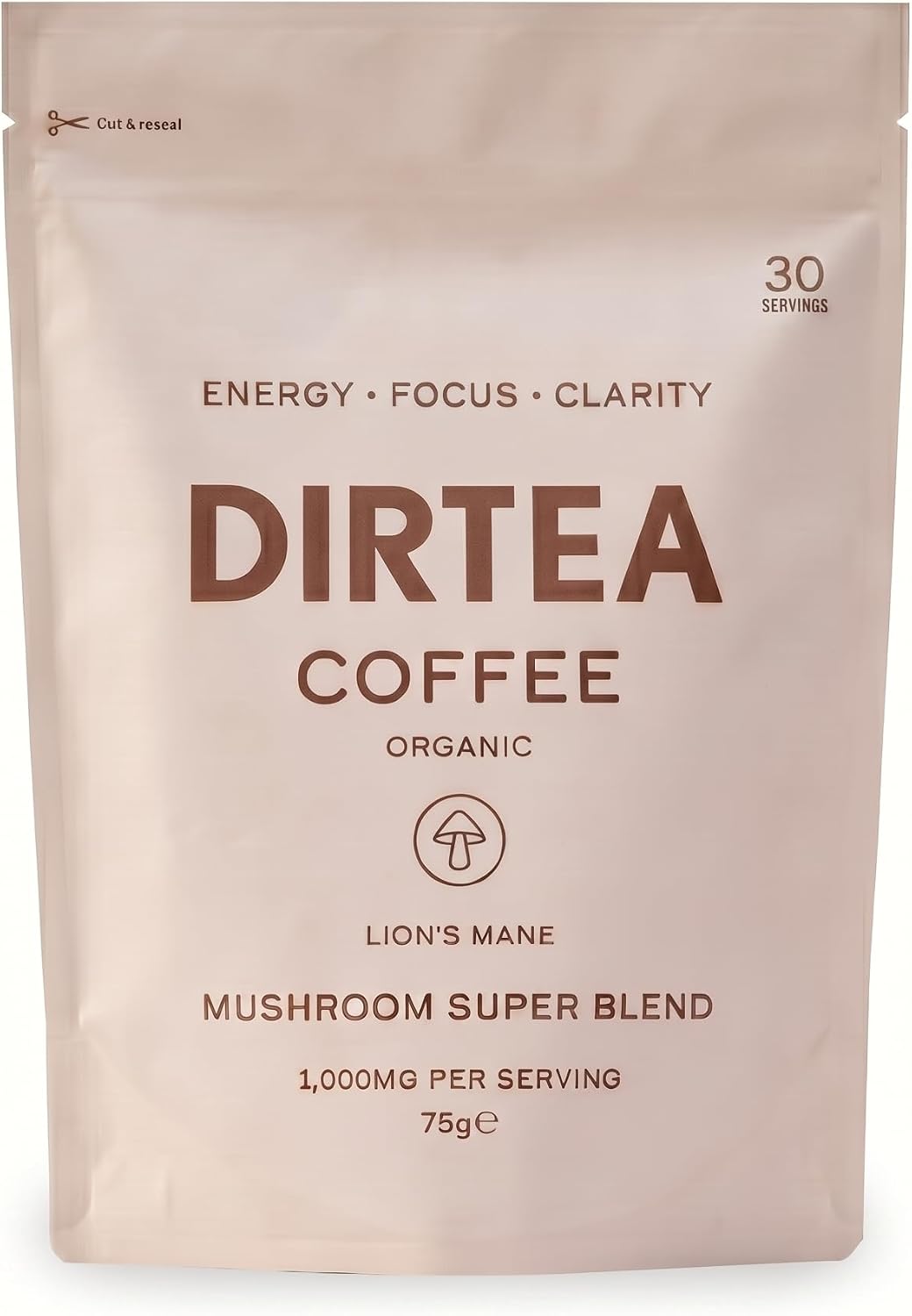 DIRTEA Coffee with Organic Lion's Mane - Starter Size | 75g - 30 Servings | 100% Arabica with B6, B12 & Folic Acid | 1,000mg per Serving