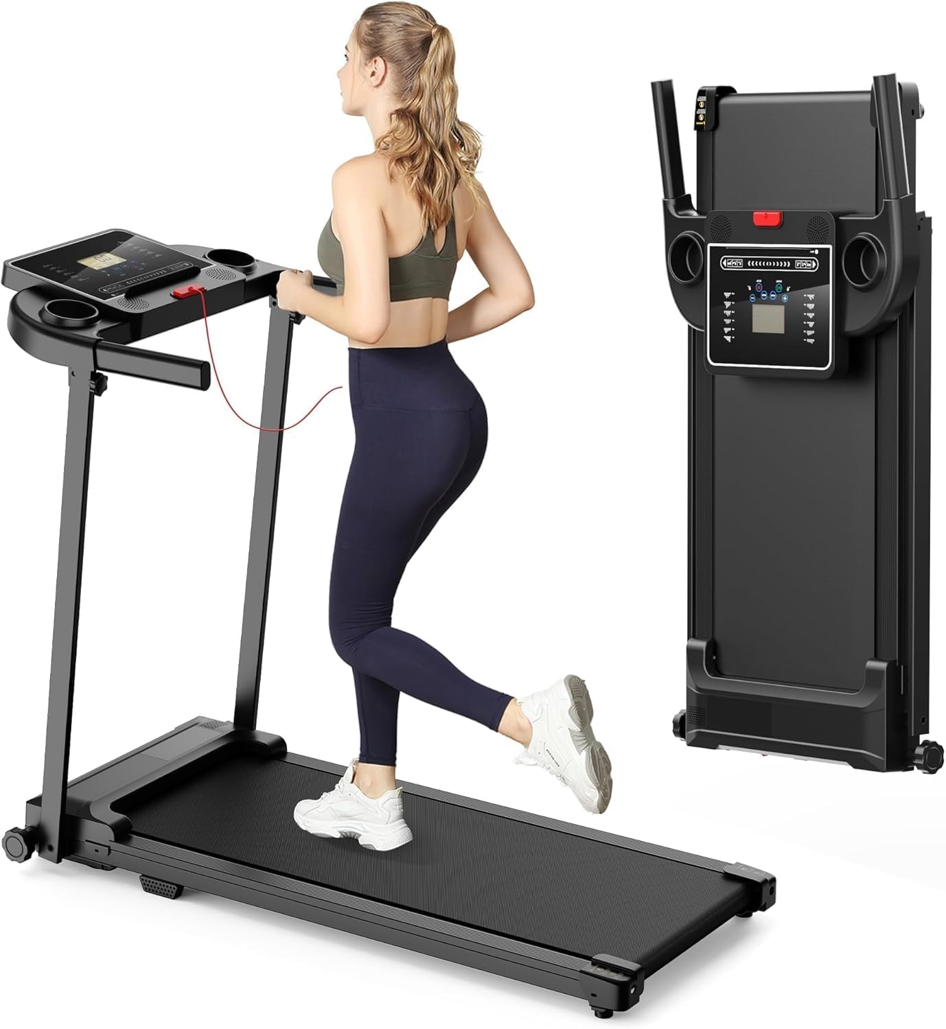Treadmill Walking Pad Running Machine - Treadmills for Home Foldable Under Desk Walkingpad with Handle Folding for Heavy People Foldaway Portable Compact Indoor Flat 10Km/h Electric Machines
