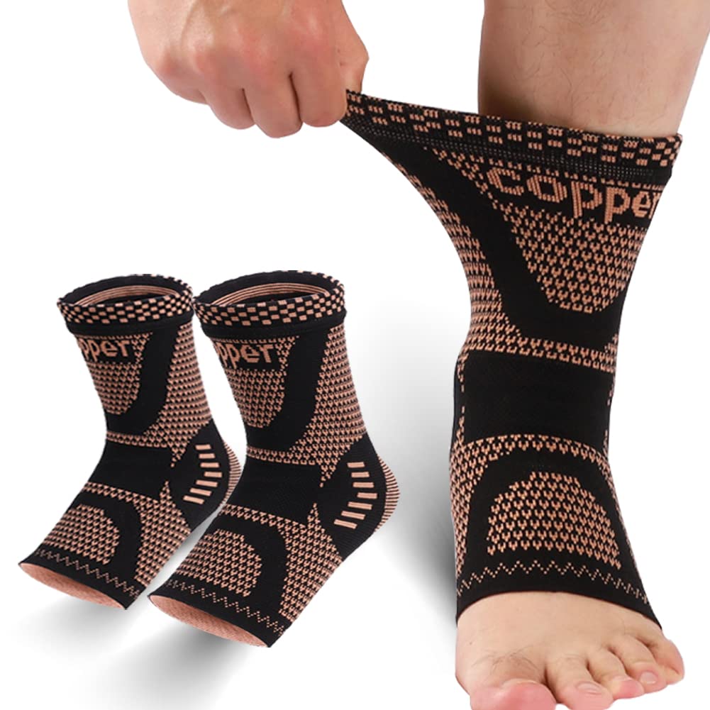 Copper Ankle Brace, Copper Infused Ankle Support Compression Sleeve for Men & Women, for Foot Pain Relief, Sprained Recovery, Achilles Tendonitis, Daytime or Night Use(XL)