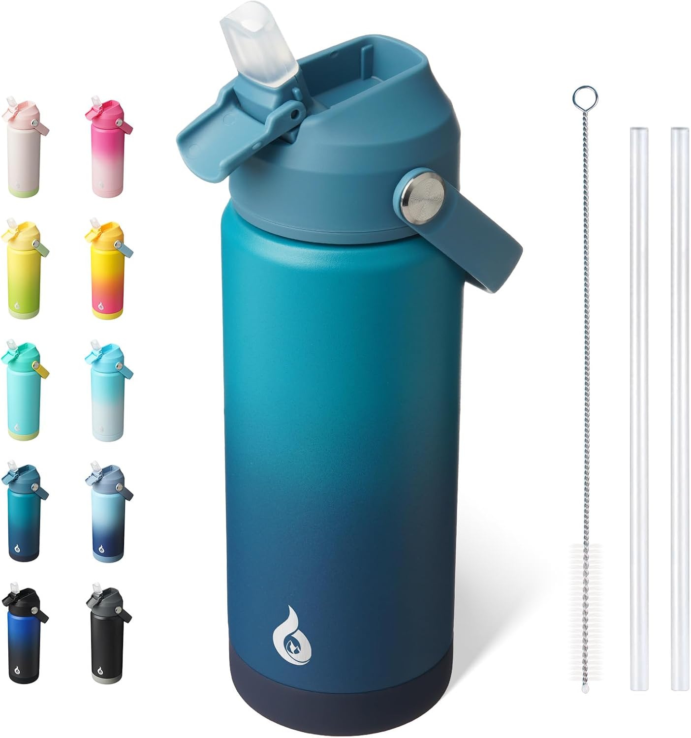 BJPKPK 18oz Insulated Water Bottle, Stainless Steel Bottle with Straw Lid | Soft Silicone Nozzle, Keep Cold & Hot, Leak-Proof BPA-Free Metal Bottle with Flex Handle for Travel, Gym & Everyday Hydration
